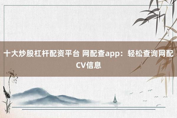 十大炒股杠杆配资平台 网配查app：轻松查询网配CV信息