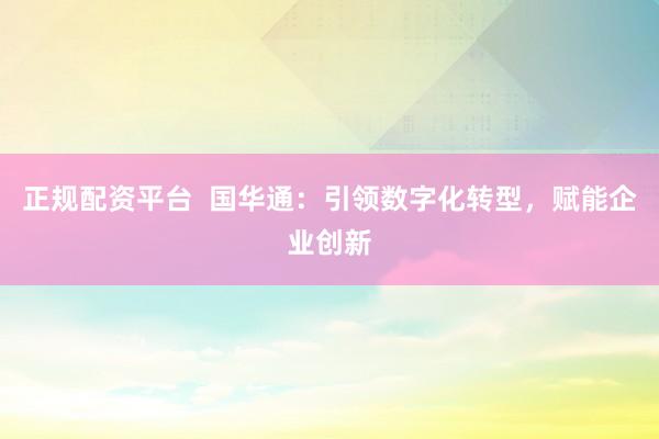 正规配资平台  国华通：引领数字化转型，赋能企业创新