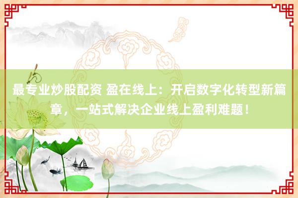 最专业炒股配资 盈在线上：开启数字化转型新篇章，一站式解决企业线上盈利难题！