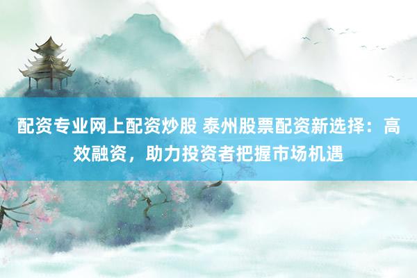 配资专业网上配资炒股 泰州股票配资新选择：高效融资，助力投资者把握市场机遇