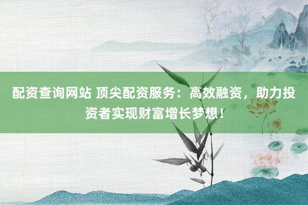 配资查询网站 顶尖配资服务：高效融资，助力投资者实现财富增长梦想！