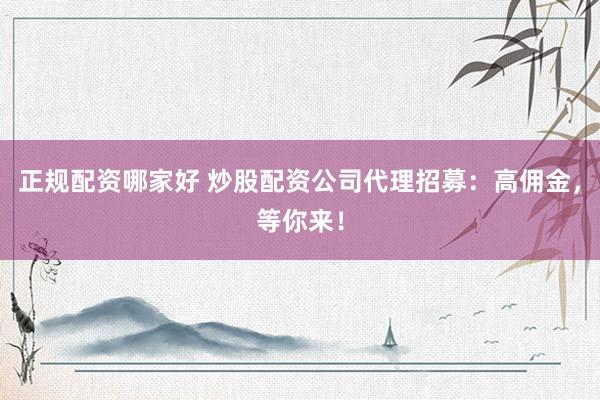 正规配资哪家好 炒股配资公司代理招募：高佣金，等你来！
