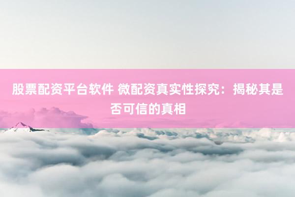 股票配资平台软件 微配资真实性探究：揭秘其是否可信的真相