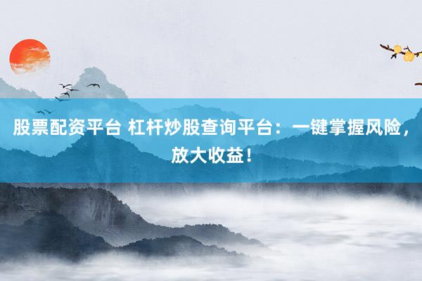 股票配资平台 杠杆炒股查询平台：一键掌握风险，放大收益！