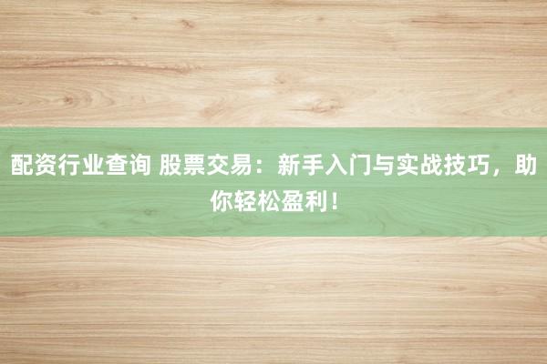 配资行业查询 股票交易：新手入门与实战技巧，助你轻松盈利！