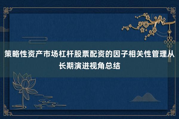 策略性资产市场杠杆股票配资的因子相关性管理从长期演进视角总结