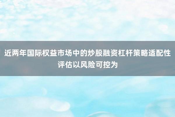 近两年国际权益市场中的炒股融资杠杆策略适配性评估以风险可控为