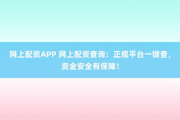 网上配资APP 网上配资查询：正规平台一键查，资金安全有保障！